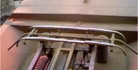 A pantograph that has badly worn steps that may damage the overhead wire